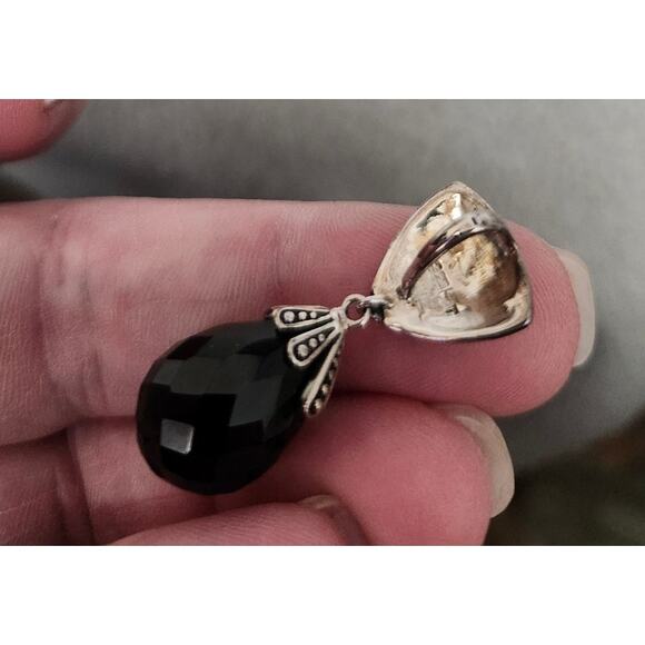 New Box Set Black Onyx 925 J&T Earring and Charm Pendant Silver Tear Drop - Picture 7 of 12
